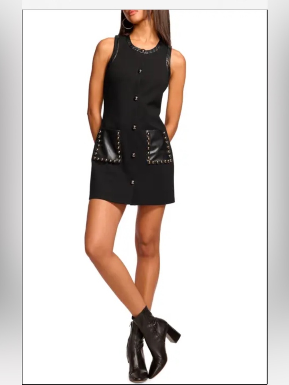 Ramy Brook Sleeveless Black Stud-Trim Mini Dress